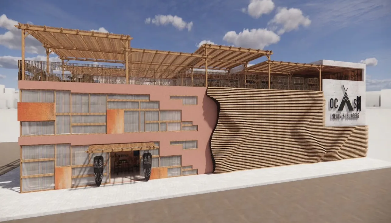 Volumetria de hamburgueria projetada pela Híbrida Arquitetura